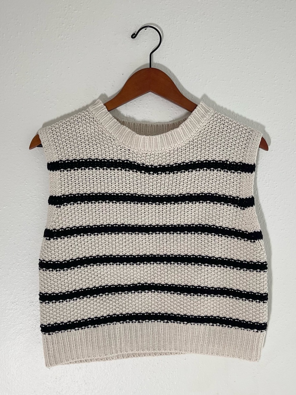 moon & madison Cream and Black Striped Knit Vest